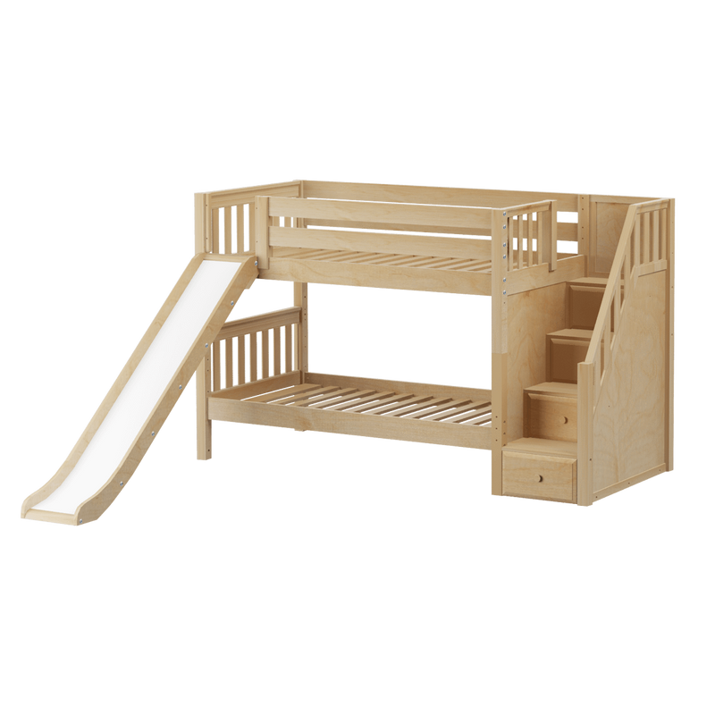 Maxtrix Twin Low Bunk Bed with Stairs + Slide