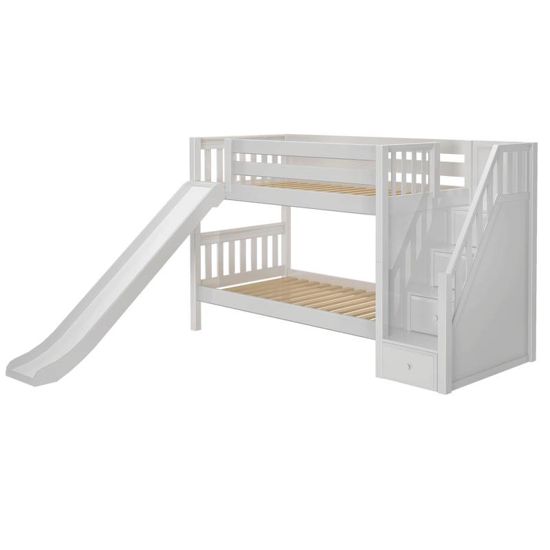 Maxtrix Twin Low Bunk Bed with Stairs + Slide