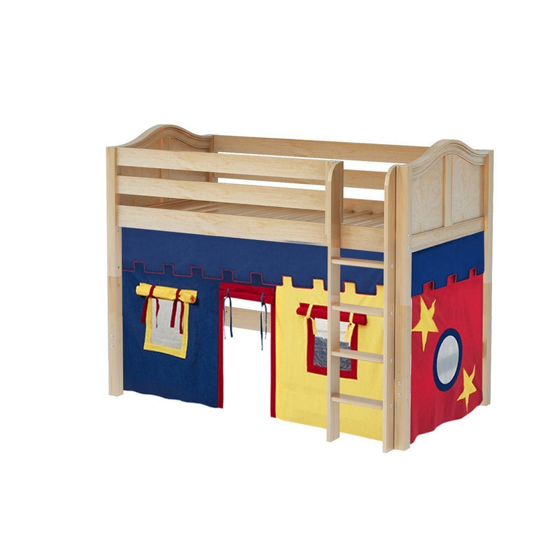 Maxtrix Twin Mid Loft Bed with Straight Ladder + Curtain