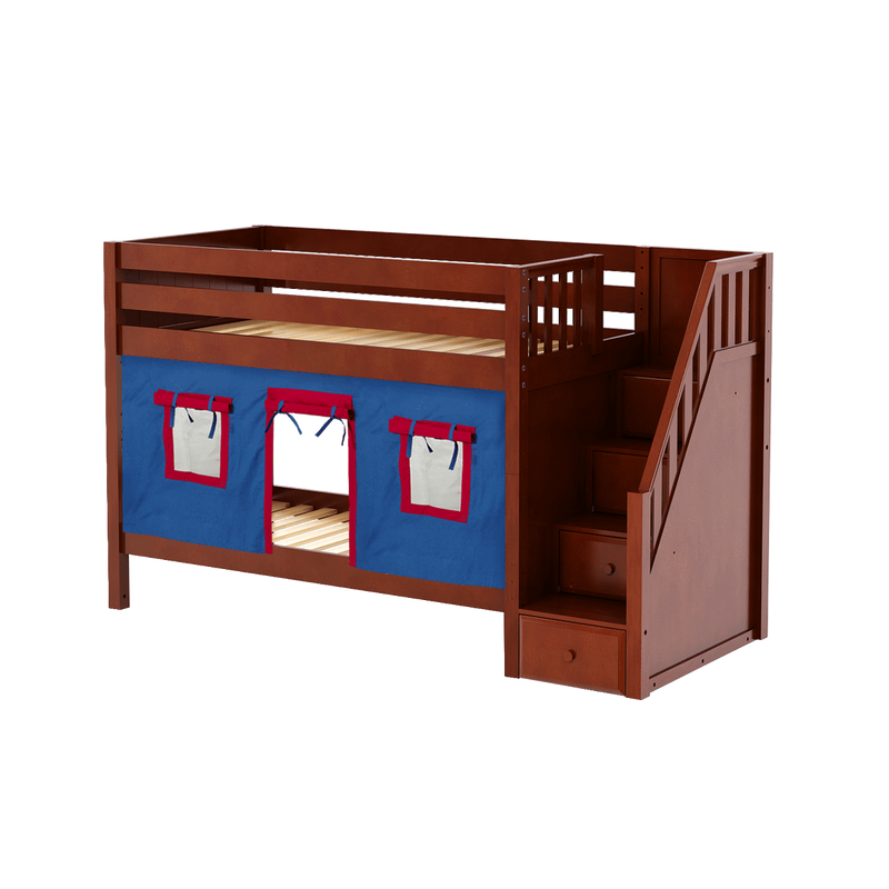 Maxtrix Twin Low Bunk Bed with Stairs + Curtain