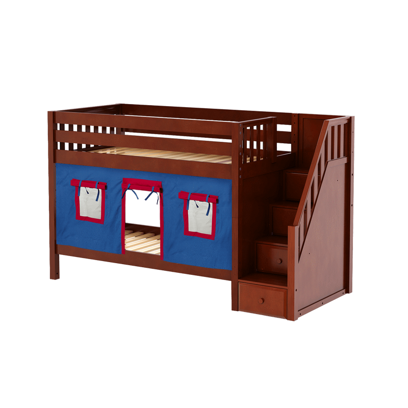 Maxtrix Twin Low Bunk Bed with Stairs + Curtain