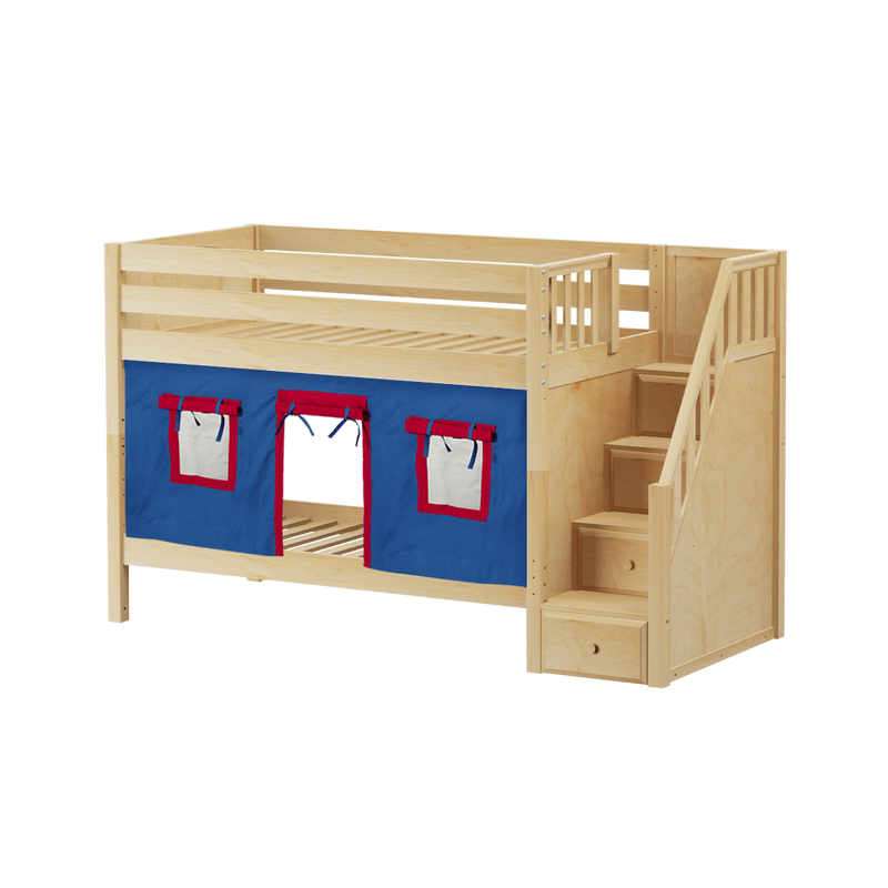 Maxtrix Twin Low Bunk Bed with Stairs + Curtain