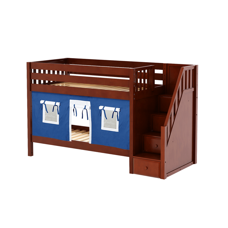 Maxtrix Twin Low Bunk Bed with Stairs + Curtain