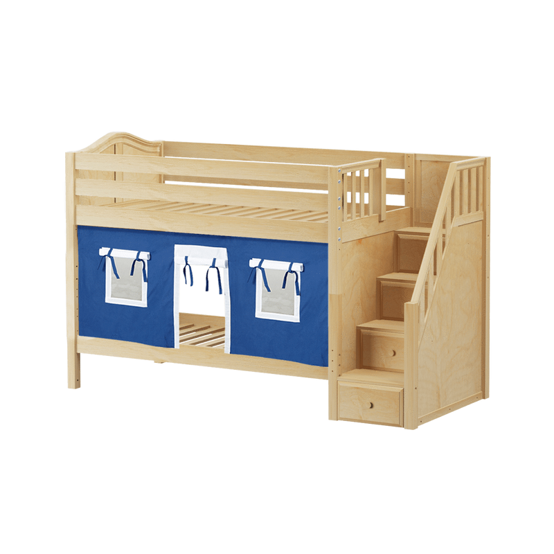 Maxtrix Twin Low Bunk Bed with Stairs + Curtain