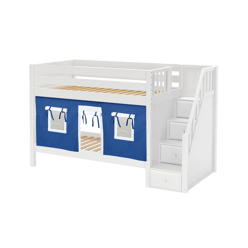 Maxtrix Twin Low Bunk Bed with Stairs + Curtain