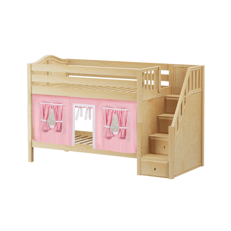 Maxtrix Twin Low Bunk Bed with Stairs + Curtain