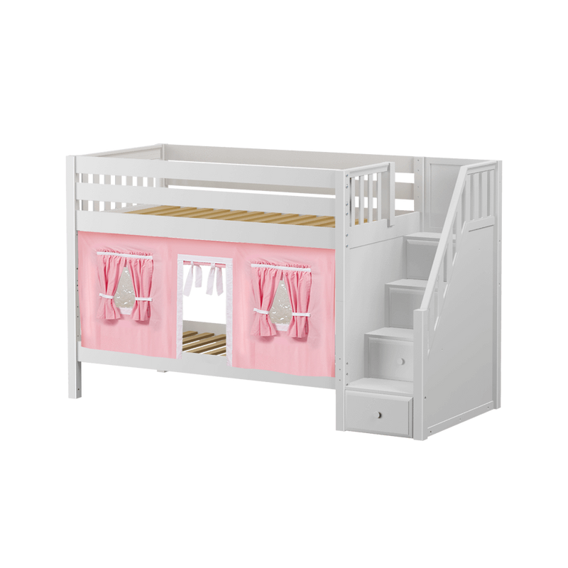 Maxtrix Twin Low Bunk Bed with Stairs + Curtain