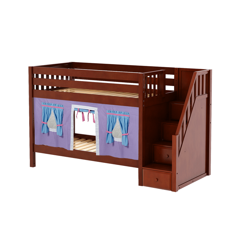 Maxtrix Twin Low Bunk Bed with Stairs + Curtain
