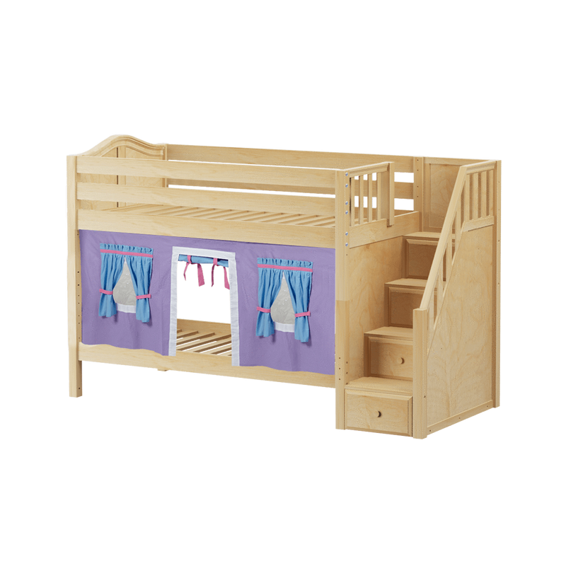 Maxtrix Twin Low Bunk Bed with Stairs + Curtain