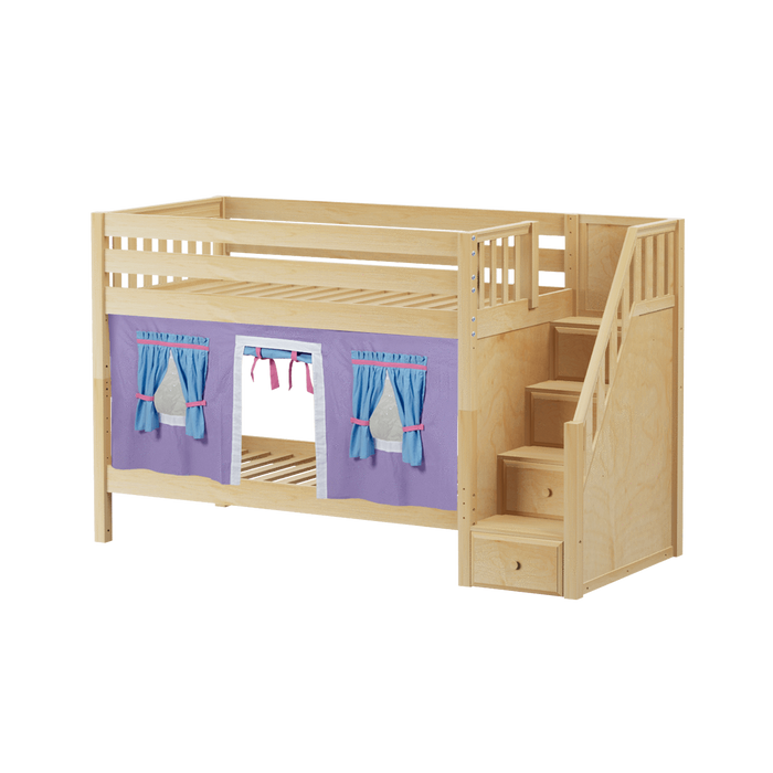 Maxtrix Twin Low Bunk Bed with Stairs + Curtain