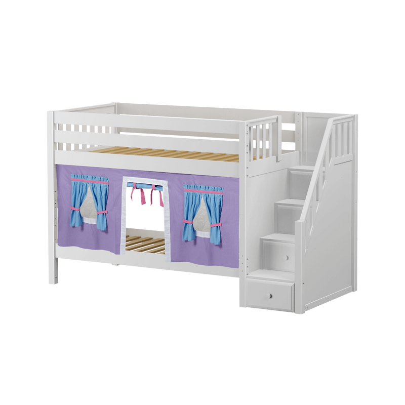 Maxtrix Twin Low Bunk Bed with Stairs + Curtain