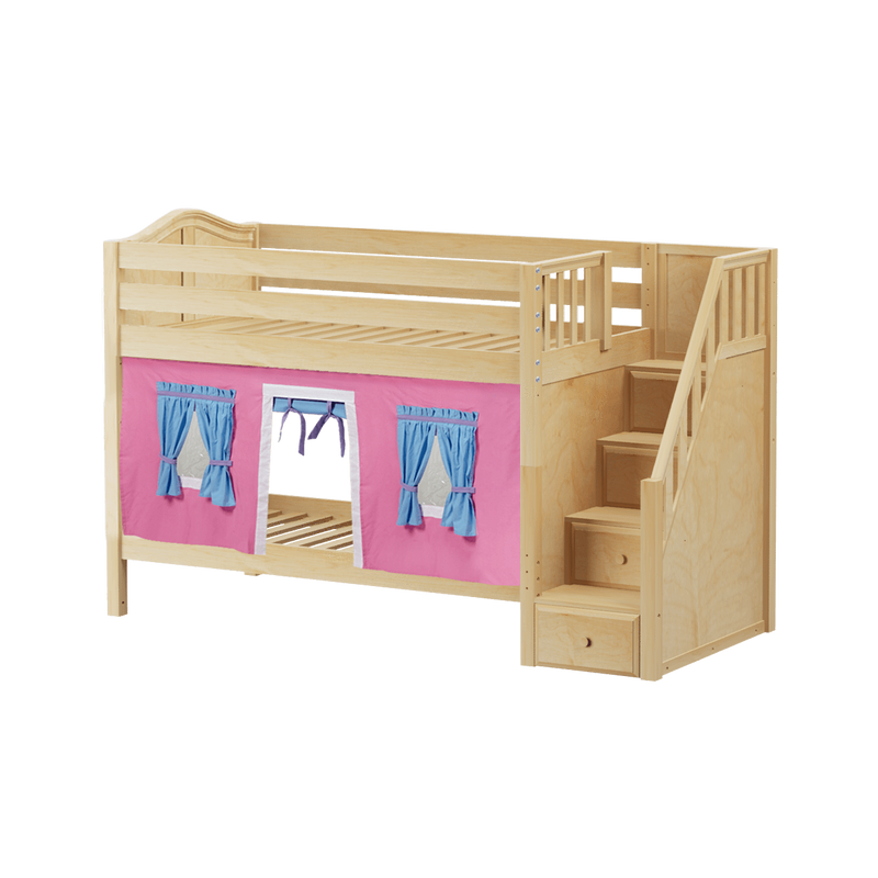 Maxtrix Twin Low Bunk Bed with Stairs + Curtain