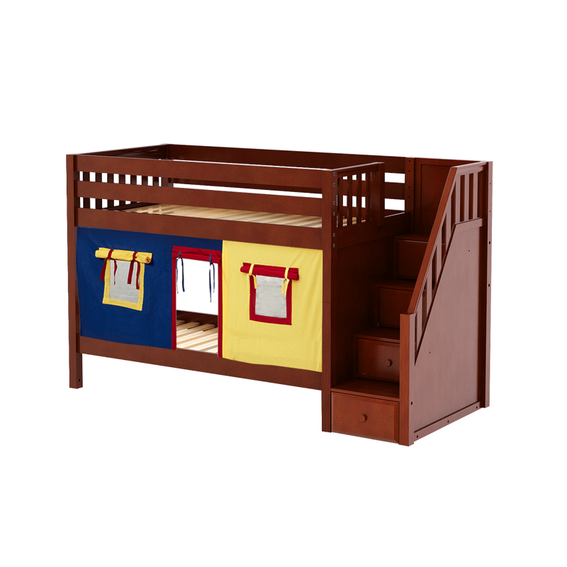 Maxtrix Twin Low Bunk Bed with Stairs + Curtain