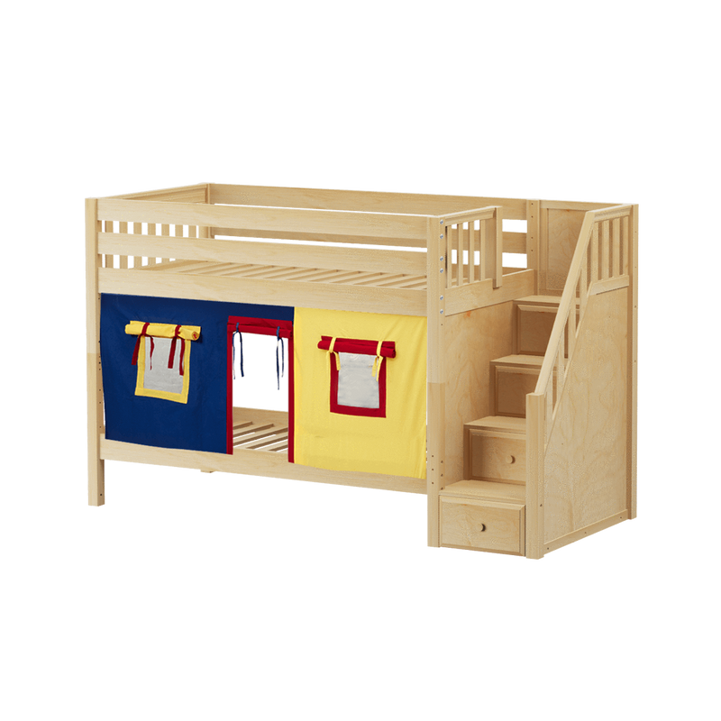 Maxtrix Twin Low Bunk Bed with Stairs + Curtain