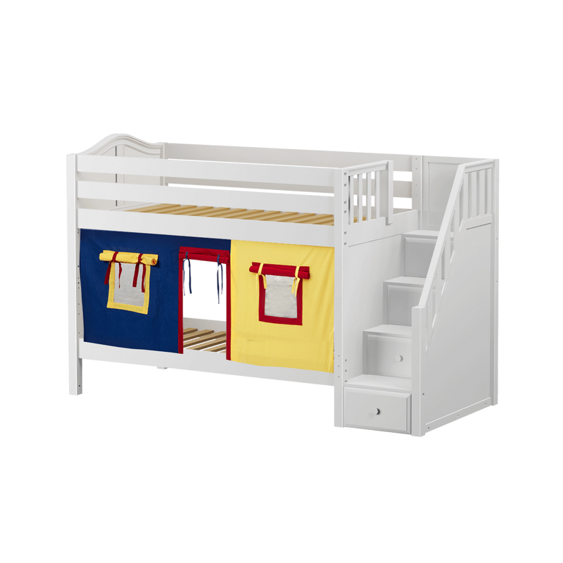 Maxtrix Twin Low Bunk Bed with Stairs + Curtain