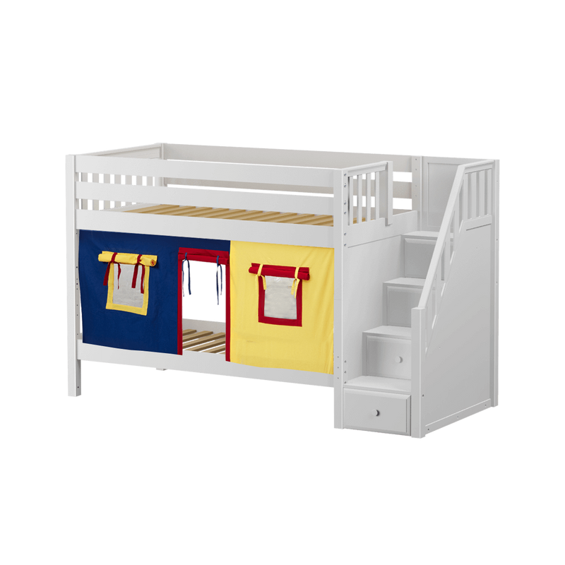 Maxtrix Twin Low Bunk Bed with Stairs + Curtain