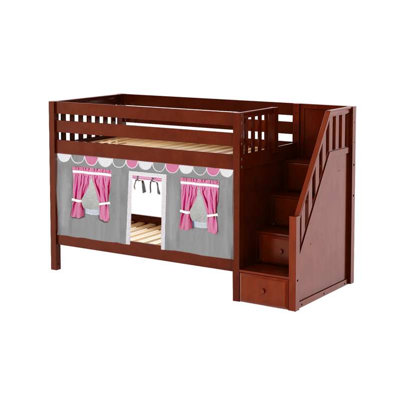 Maxtrix Twin Low Bunk Bed with Stairs + Curtain