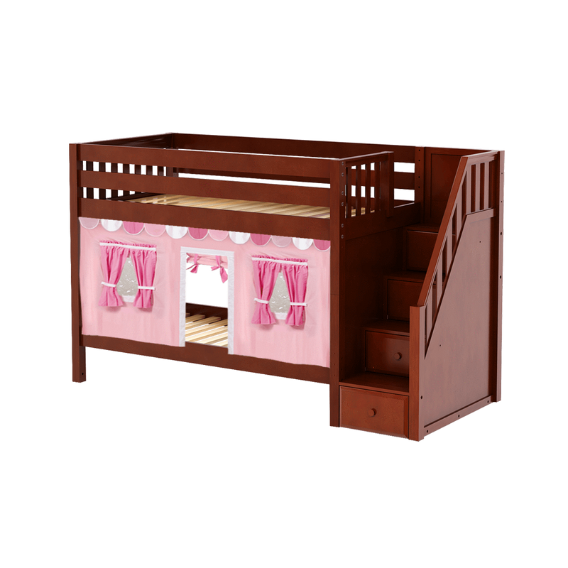 Maxtrix Twin Low Bunk Bed with Stairs + Curtain