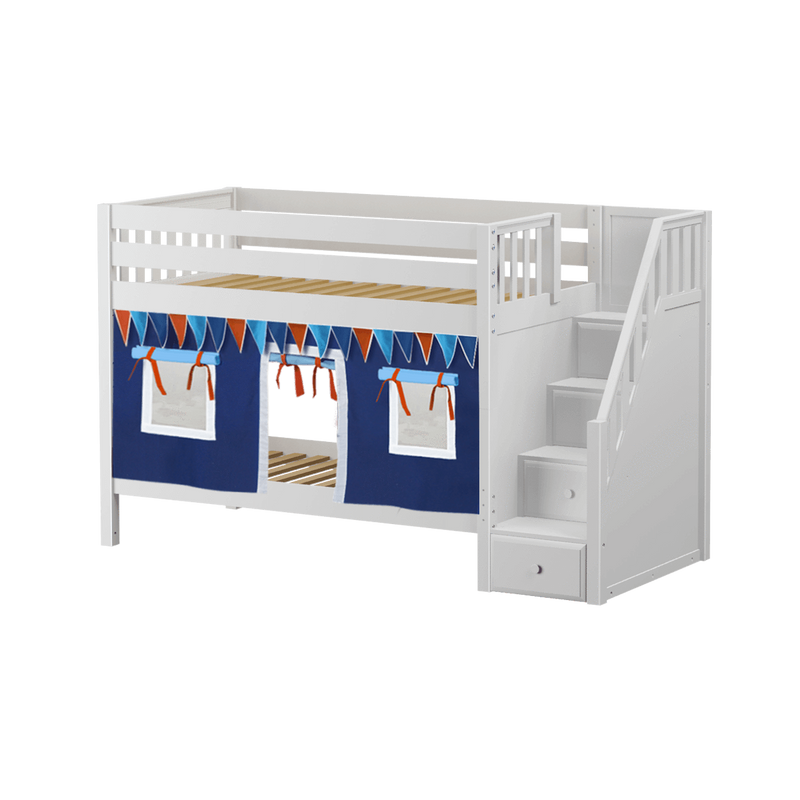 Maxtrix Twin Low Bunk Bed with Stairs + Curtain