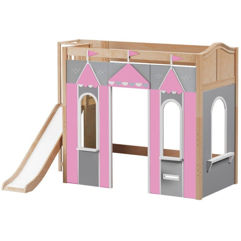 Maxtrix Twin High Loft Bed with Slide Platform + Playhouse Panels