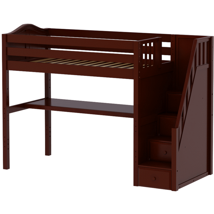 Maxtrix Twin High Loft Bed with Stairs + Desk