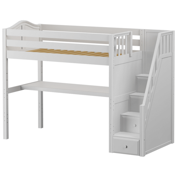 Maxtrix Twin High Loft Bed with Stairs + Desk