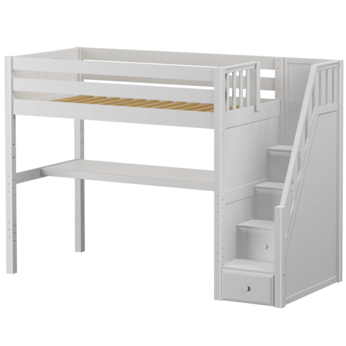 Maxtrix Twin High Loft Bed with Stairs + Desk