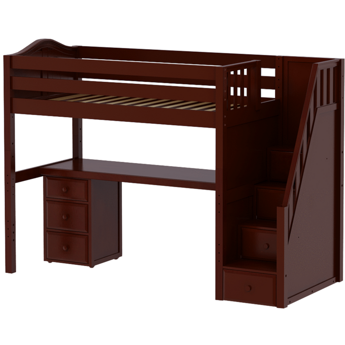 Maxtrix Twin High Loft Bed with Stairs + Desk