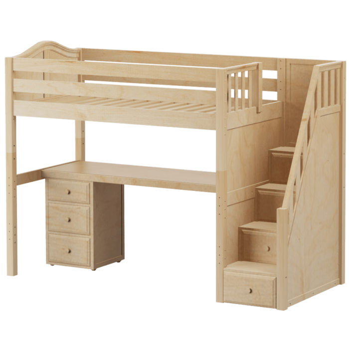 Maxtrix Twin High Loft Bed with Stairs + Desk