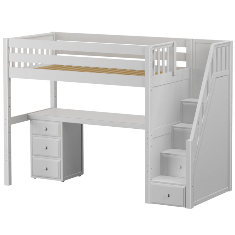 Maxtrix Twin High Loft Bed with Stairs + Desk