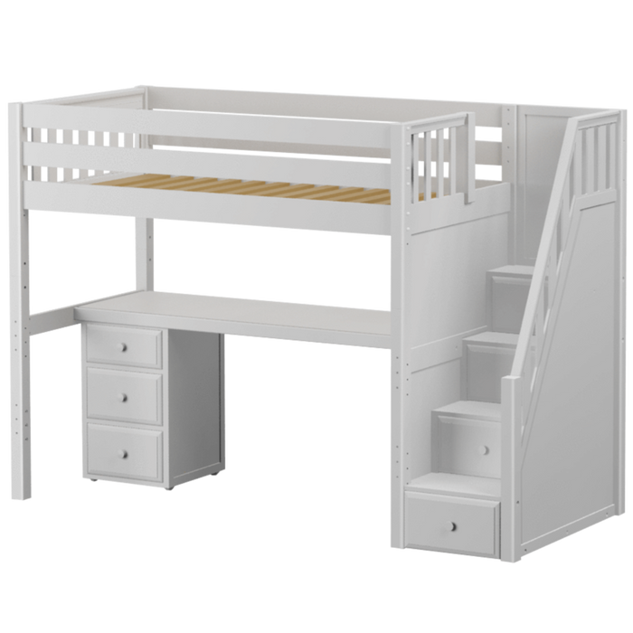 Maxtrix Twin High Loft Bed with Stairs + Desk