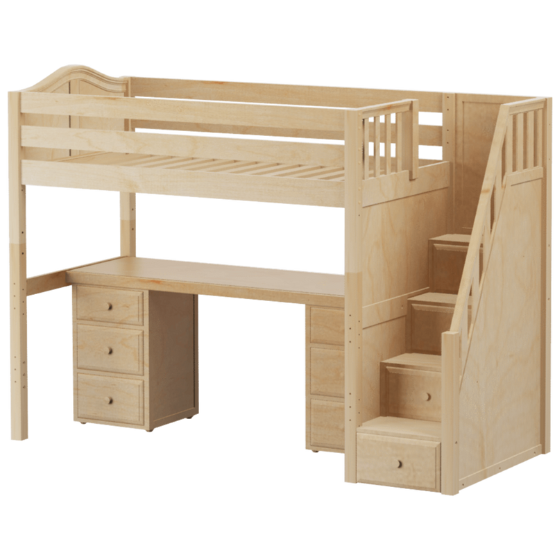 Maxtrix Twin High Loft Bed with Stairs + Desk