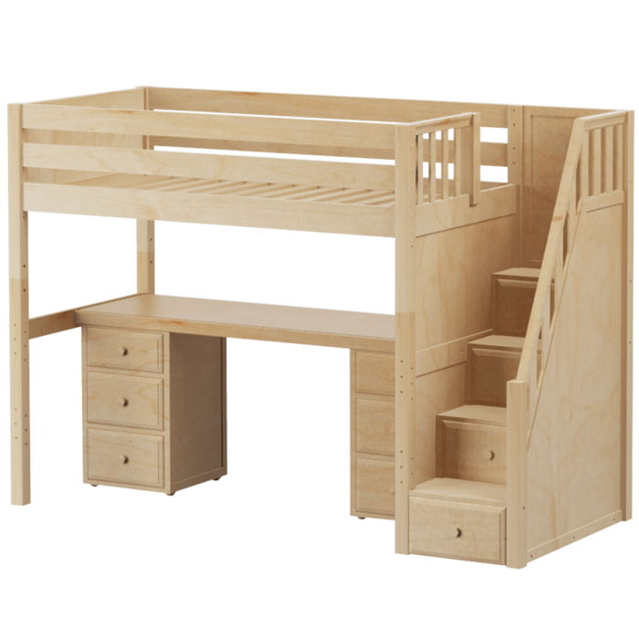 Maxtrix Twin High Loft Bed with Stairs + Desk