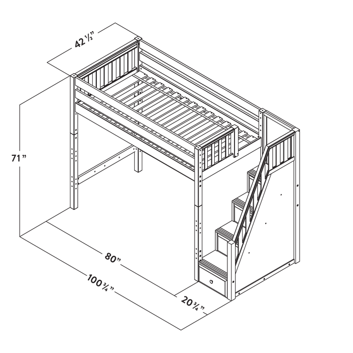 Maxtrix Twin High Loft Bed with Stairs