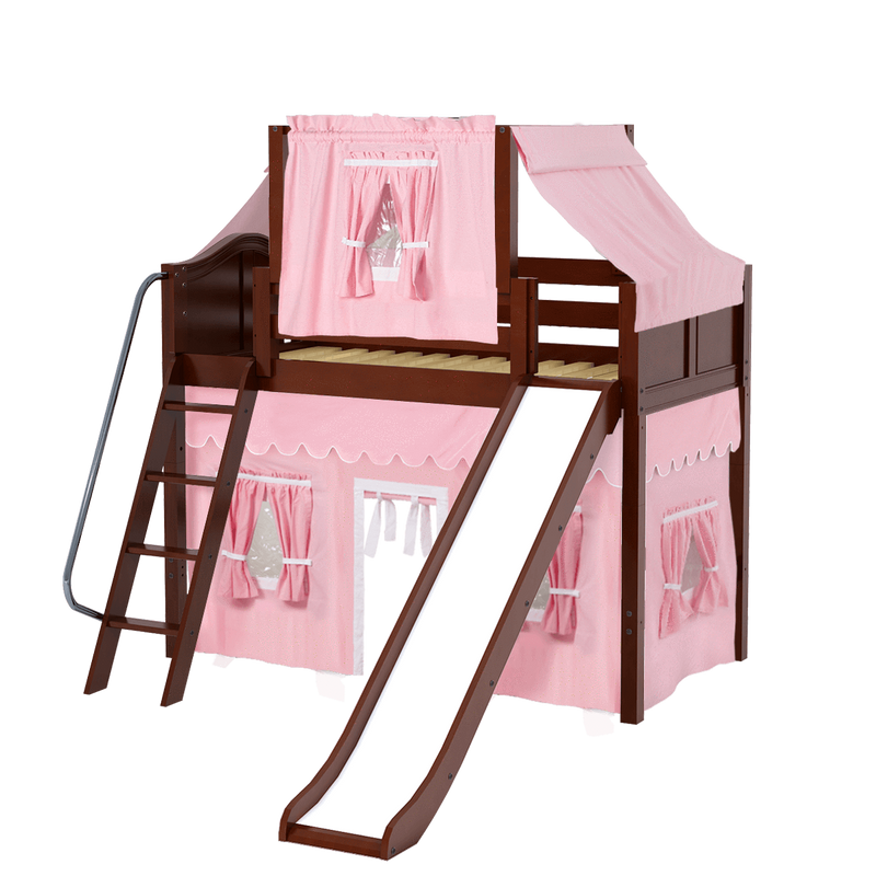 Maxtrix Twin Mid Loft Bed with Angled Ladder, Curtain, Top Tent + Slide