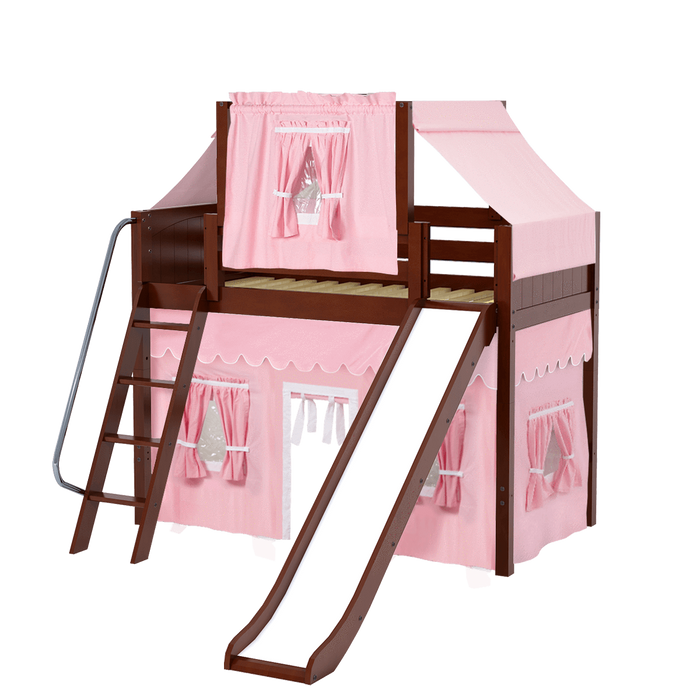 Maxtrix Twin Mid Loft Bed with Angled Ladder, Curtain, Top Tent + Slide