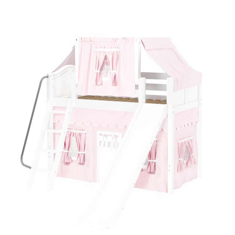 Maxtrix Twin Mid Loft Bed with Angled Ladder, Curtain, Top Tent + Slide