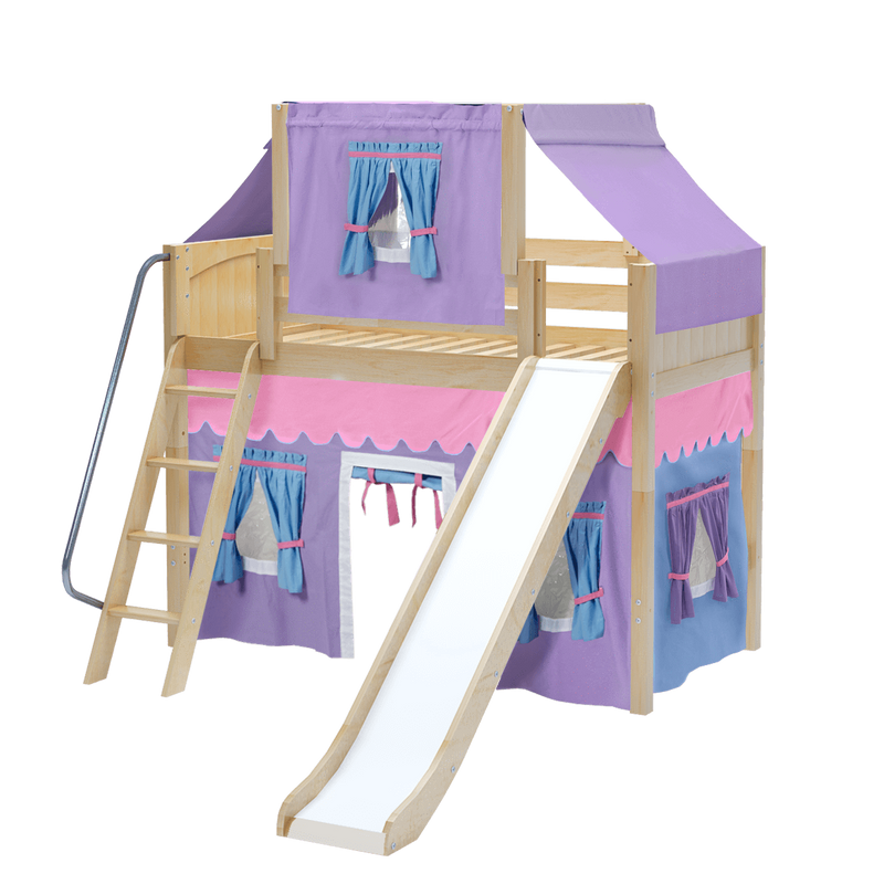 Maxtrix Twin Mid Loft Bed with Angled Ladder, Curtain, Top Tent + Slide