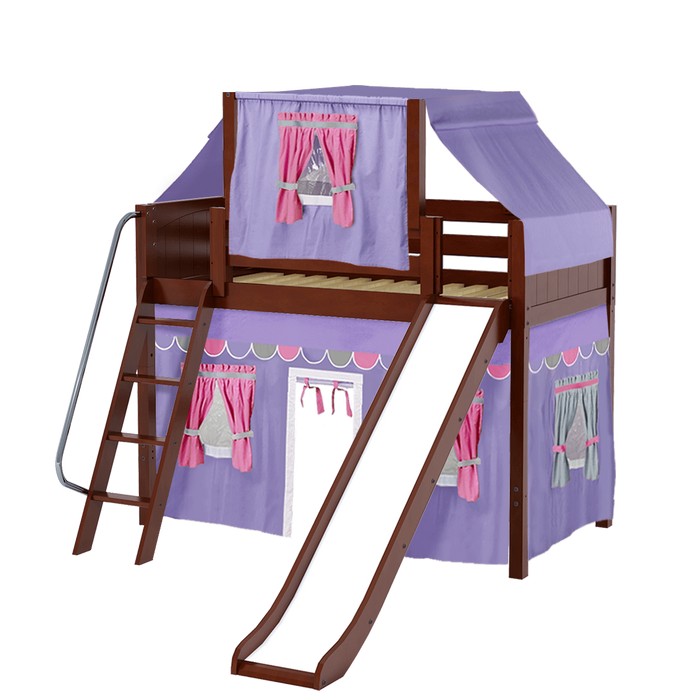 Maxtrix Twin Mid Loft Bed with Angled Ladder, Curtain, Top Tent + Slide