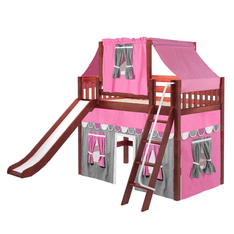 Maxtrix Twin Mid Loft Bed with Angled Ladder, Curtain, Top Tent + Slide