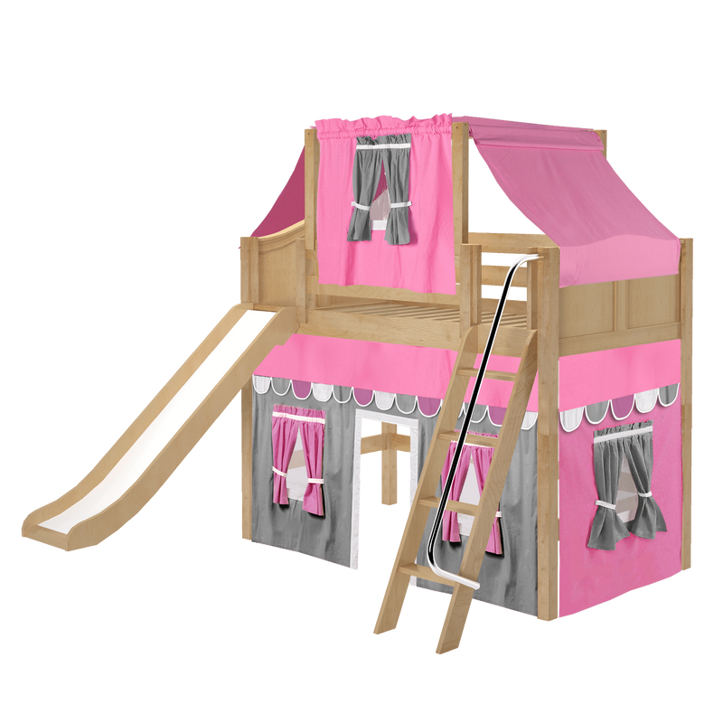 Maxtrix Twin Mid Loft Bed with Angled Ladder, Curtain, Top Tent + Slide