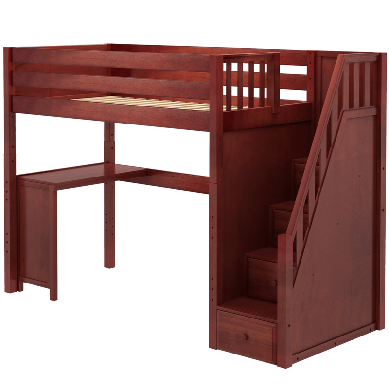 Maxtrix Twin High Loft Bed with Stairs + Corner Desk