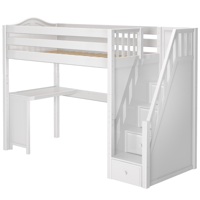 Maxtrix Twin High Loft Bed with Stairs + Corner Desk