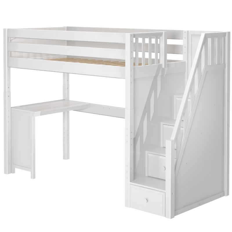 Maxtrix Twin High Loft Bed with Stairs + Corner Desk