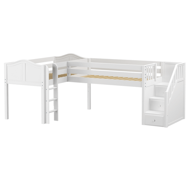 Maxtrix Twin Low Corner Loft Bed with Ladder + Stairs - R