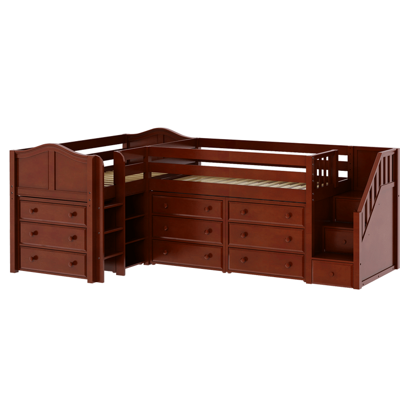 Maxtrix Twin Low Corner Loft Bed with Ladder, Stairs + Storage