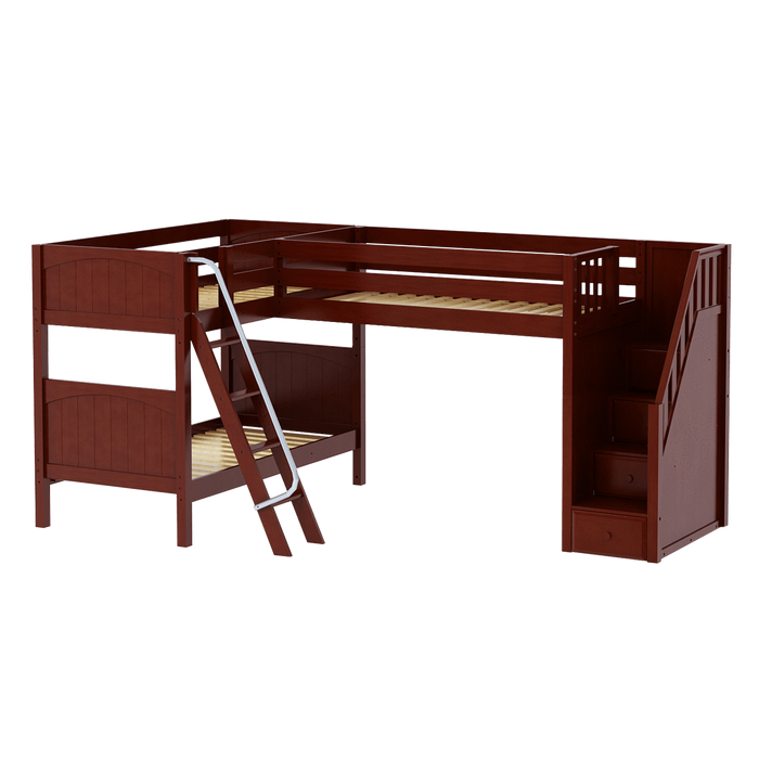 Maxtrix Twin Medium Corner Loft Bunk Bed with Ladder + Stairs - R
