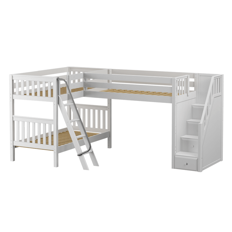 Maxtrix Twin Medium Corner Loft Bunk Bed with Ladder + Stairs - R