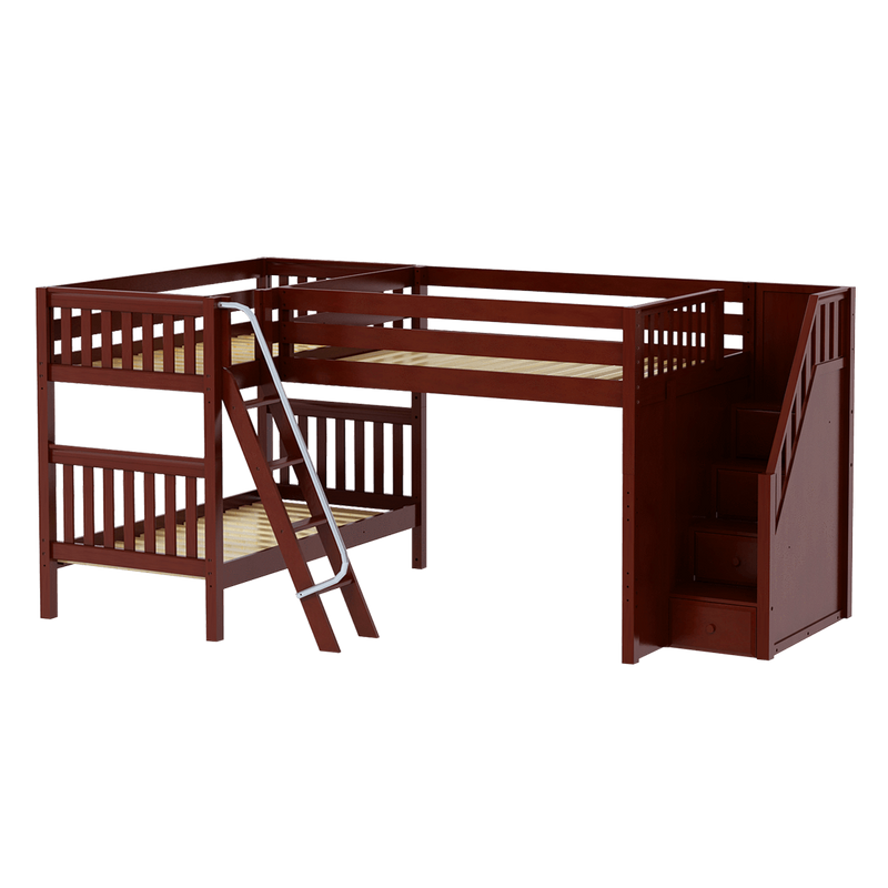 Maxtrix Full Medium Corner Loft Bunk Bed with Ladder + Stairs - R