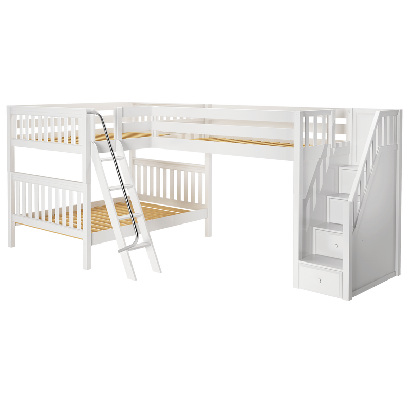 Maxtrix Full Medium Corner Loft Bunk Bed with Ladder + Stairs - R